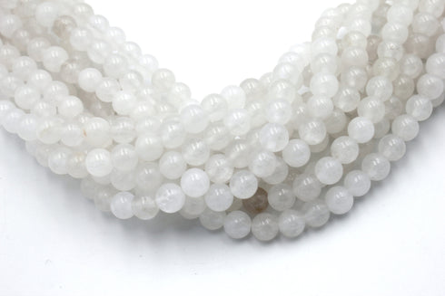 White Jade Gemstone Beads, 6mm, Round